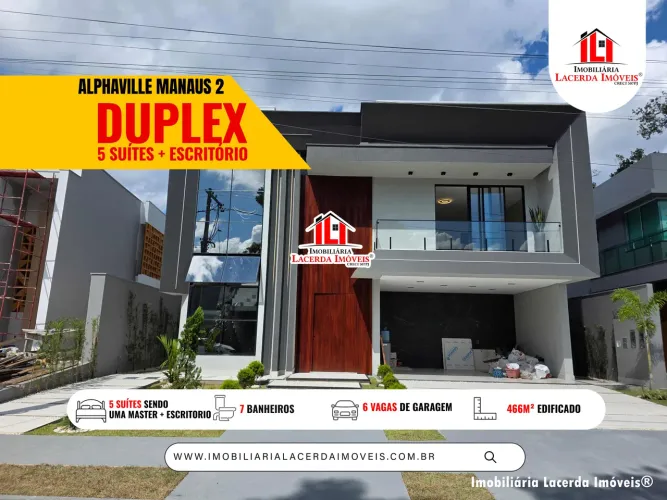 Alphaville 2, Ponta Negra - Casa Duplex 5 Suítes com Closet, Escritório, Piscina e Área Go