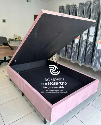 Cama box estruturada Baú Tamanho casal 1.38x1.88 Inteiriço Blindado com Pistão a Gás