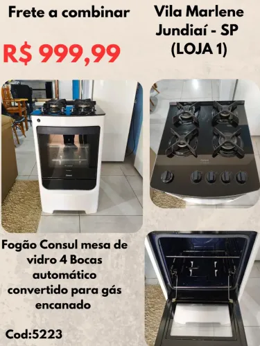 Fogão mesa de vidro 4 Bocas automático convertido para gás encanado
