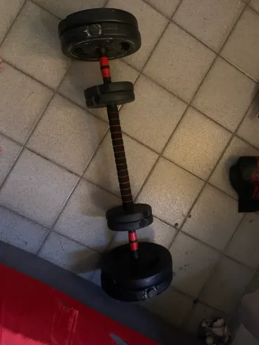 Kit treino barra que vira halter + anilhas