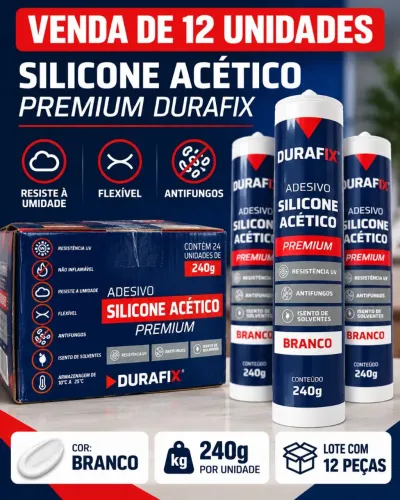 12 Silicone Acético Branco Durafix Premium 240g - Novo