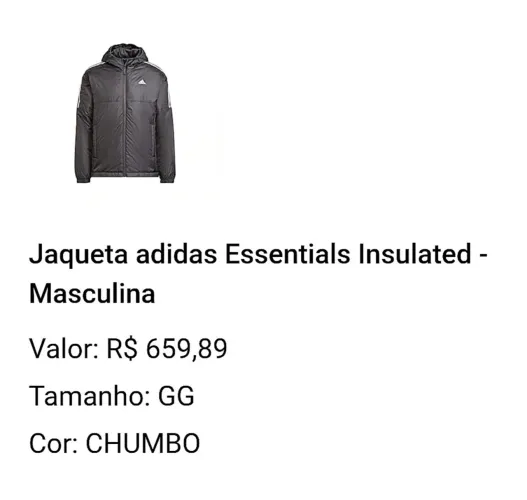 Jaqueta Adidas Essentials Insulated (Acompanha Brindes) *leva 2 blazers seminovos da TNG*