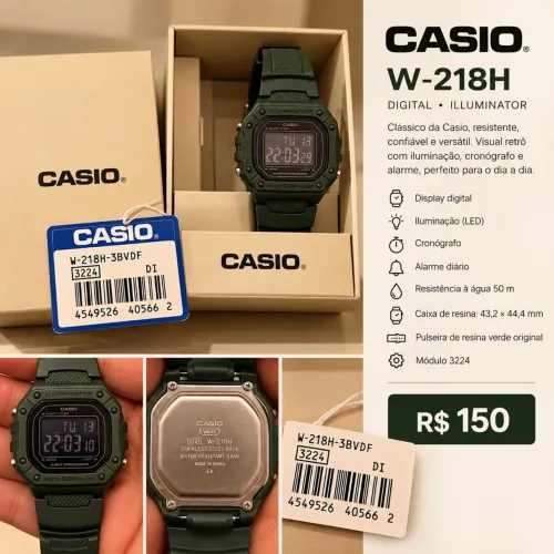 Casio W-218H Verde Militar - Completo com Caixa e Etiqueta