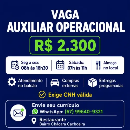 Vaga para Auxiliar operacional com carteira assinada 2200