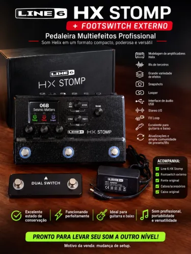 Line 6 HX Stomp + Kit Completo (Caixa, Fonte + 2 Dual Footswitch)