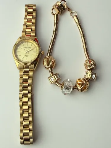 Relógio Feminino dourado Seculus com pulseira