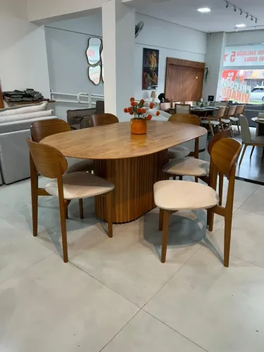 Mesa de Jantar 1,80m Laminada com Base Ripada e 6 Cadeiras Modernas 7.990,00