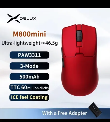 Mouse Gamer Sem Fio Delux M800 Mini Vermelho - Impecável