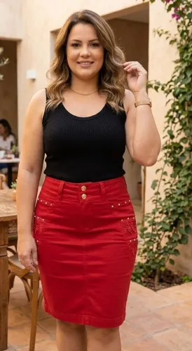 Saia jeans vermelha morena sá 42