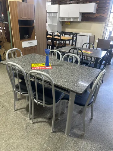 Mesa com 6 cadeiras tubular com tampo em granito nova!!