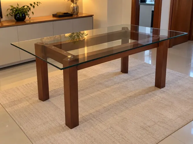 Mesa Jantar Antares com tampo de vidro 180x90