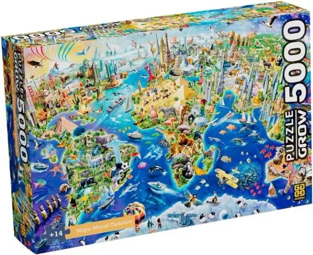 Quebra-cabeça 5000 Mapa Mundi Turistico Marca Grow Modelo: 4353