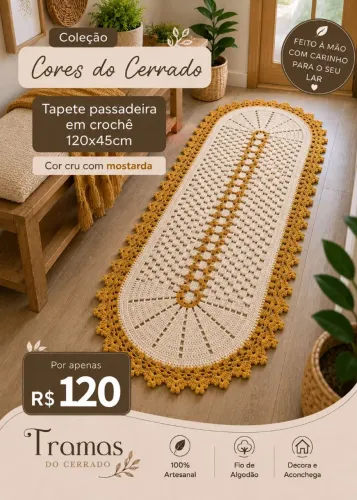 Passadeira de Crochê 120x45cm | Coleção Cores do Cerrado ?