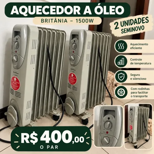 Par de Aquecedores a Óleo Britânia 1500W (127V) - Impecáveis / 2 Unidades