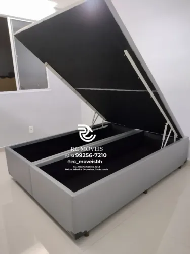 Cama box completa Baú Queen 1.58x1.98 Bipartido Blindado com Pistão a Gás | Oferta Especia