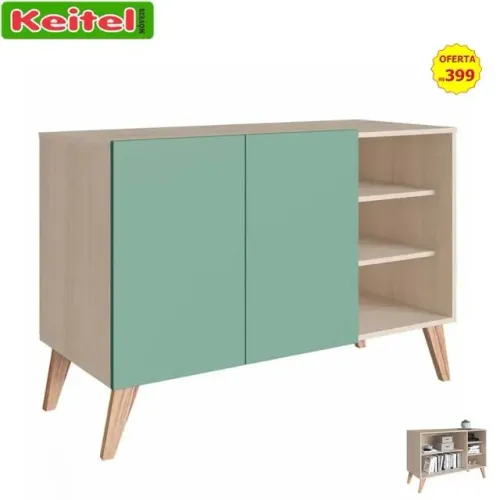 Buffet Multiuso Leaves 2 Portas Com Nicho Lateral Cor Nature / Verde - 1003