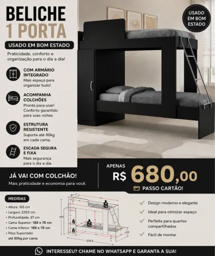 Beliche com armários e colchão