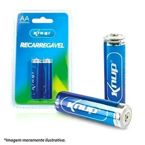 Kit com 2 Pilhas AA Recarregáveis 2700mAh de Alta Capacidade