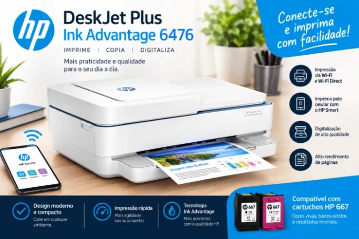 Impressora Multifuncional Hp Deskjet Plus Ink Advantage 6476 Branco