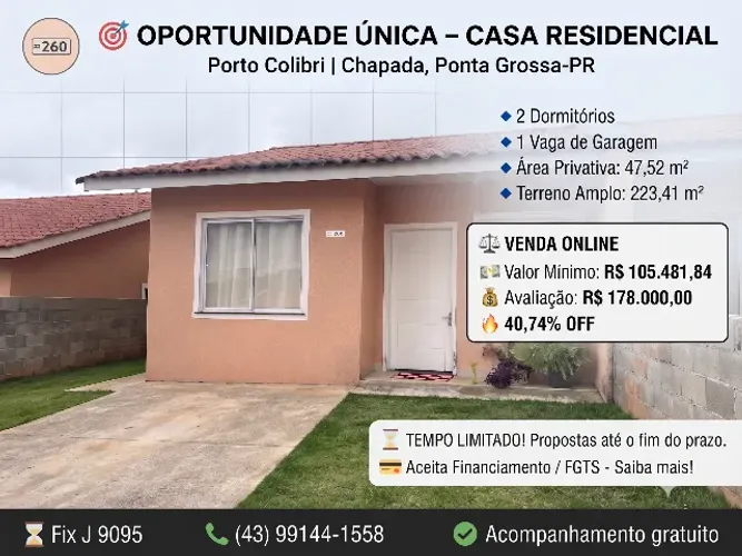 Oportunidade em destaque ? Casa a VENDA ONLINE | Chapada, Ponta Grossa-PR Casa Residencial