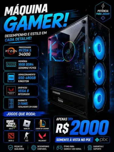 CPU GAMER RYZEN 5 3400G SSD 480GB DDR4 16GB