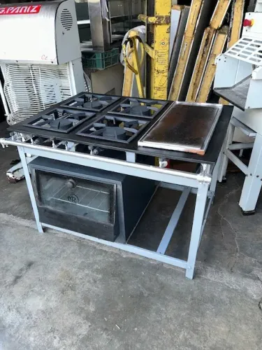 fogão 4 bocas alta pressão / forno porta de vidro e chapa de ferro fundido