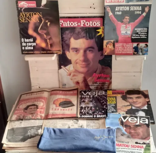 Raridade, itens únicos, Ayrton Senna - Inclui Veja "Matou Senna" + Camiseta Oficial G