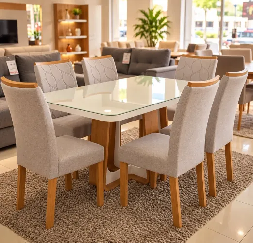 Conjunto de Mesa Sintonia Lopas 170cm com 06 Cadeiras Rayla - Entrega Imediata;