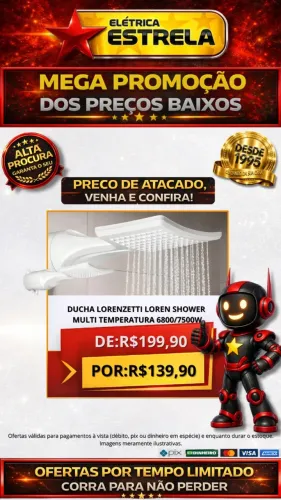 Ducha Lorenzetti Loren Shower Multi Temperatura 6800/7500W - Promoção Especial Elétrica Es