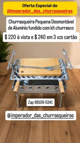 Churrasqueira Pequena Desmontável de Alumínio fundido com regulagem para a Grelha com kit