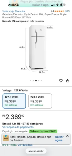 Geladeira Electrolux 260L