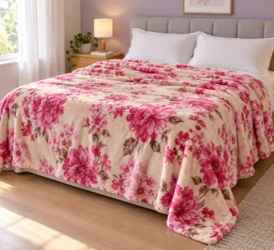 >NOVA< Manta Floral Creme com Flores Rosas