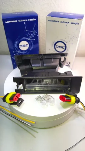 Kit 2 Lanternas Luz de Placa c/soquete chicote e Lâmpada T10 Fiat Uno 2004 a 2013 