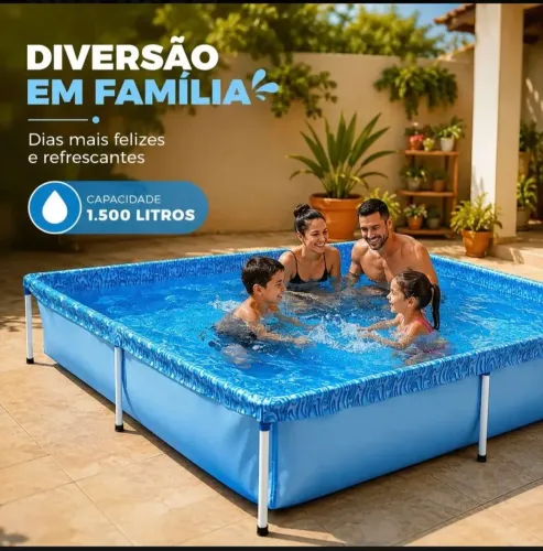 Piscina 1.500 litros de estrutura quadrada Mor nova