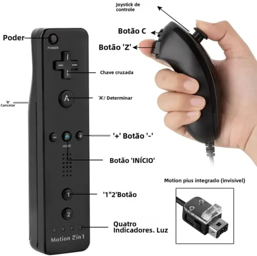 Kit Controle para Wii + Nunchuk, capinha e alça 