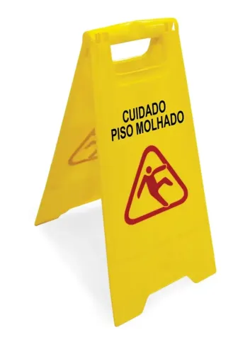 PLACA SINALIZADORA ARQPLAST CUIDADO PISO MOLHADO CAVALETE AMARELA