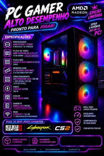 PC GAMER COMPLETO - Ryzen 7 5700X + RX 6750 XT 12GB