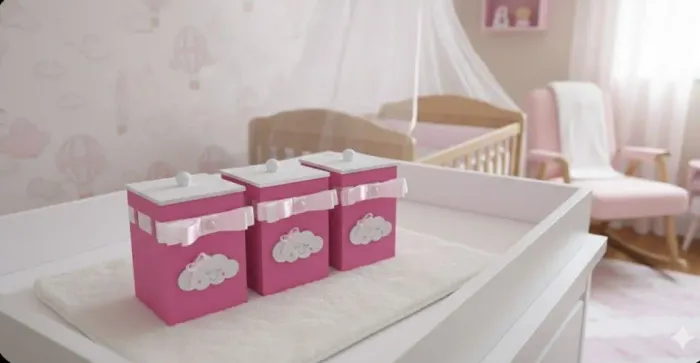 Kit Higiene Bebê MDF - Trio de Potes P M G (Várias Cores e Temas)