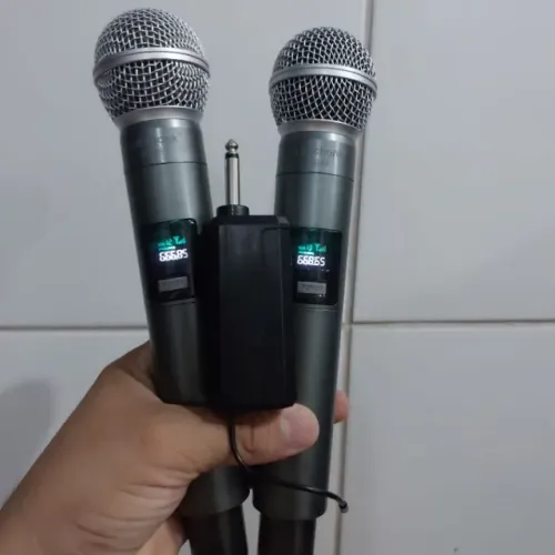 Microfone Sem Fio Duplo uhf Recarregavel