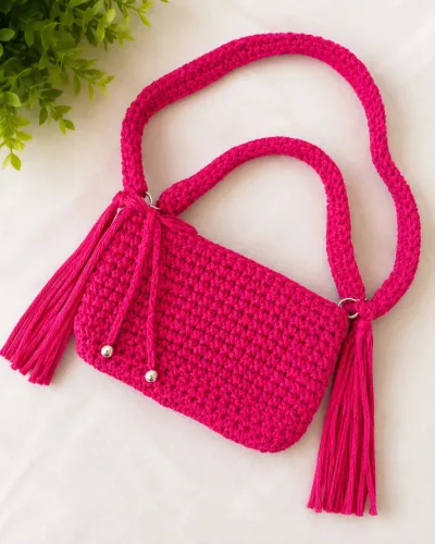 Bolsa de Crochê Pink - Feita à Mão