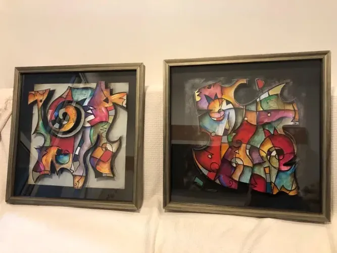 Kit de Quadros Abstratos- moldura pesada com vidro