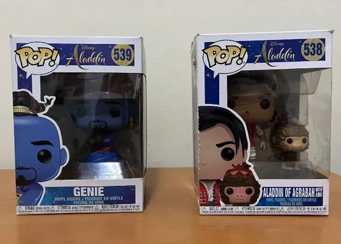 Coleção Funko Pop Disney Aladdin (2019) - Aladdin + Abu (#538) e Genie (#539)