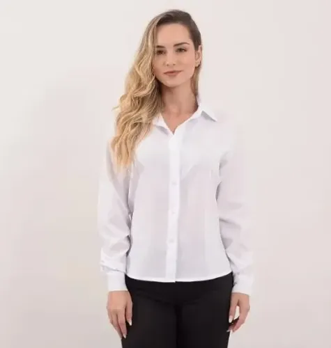 Camisa Feminina Branca, Tamanho 44, 55% algodão e 45% Poliéster