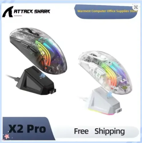 ATTACK SHARK X2 Pro Modo Triplo Sem Fio Transparente Shell Gaming Mouse RGB Recarregável