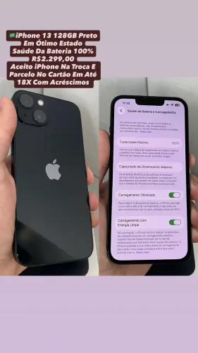 iPhone 13 128GB Preto - Saúde Da Bateria 100% (Usado)