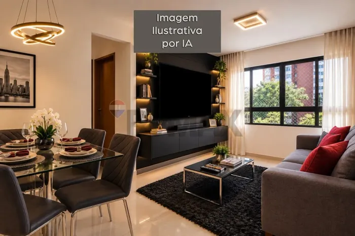 Apartamento com 45m quadrados, sala, cozinha, área de serviços, 2 quartos sendo 1 suíte. 1
