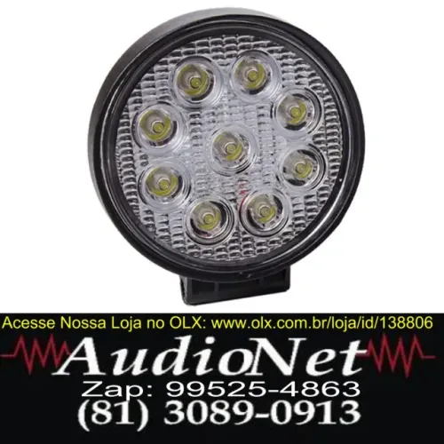 Farol Auxiliar Universal 9/48vdc 27w 9 Leds Redondo Vclear