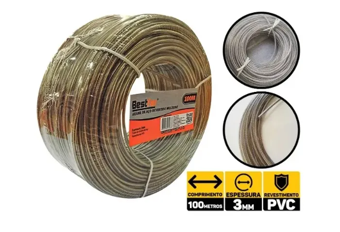 corda varal de aco revestido pvc - 3mmx100m multiuso bfh1813