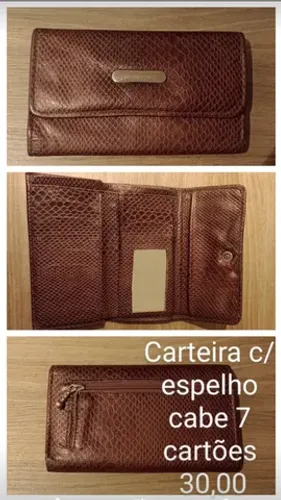 Carteira em couro com espelho, cabe 7 cartões