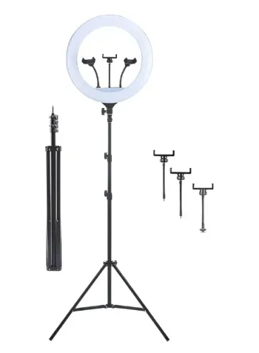 Iluminador Ring Light Led Oberon OR-PL18 18" com Controle Remoto, Suporte de Celular e Tri